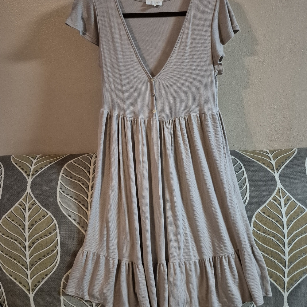 ❤️‍🔥See You Monday Medium Womens Soft Flowy Tan Rayon Dress - Picture 4 of 9
